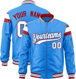 Veste universitaire personnalisée, fermeture éclair en satin, couleurs contrastées, rayures, bombardier surdimensionné Hip Hop Streetwear veste OEM pour hommes - Product Image 4