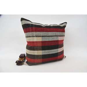 Oreiller à motif tartan multicolore 24x24 pouces Vintage Wool Kilim Plaid Woven Technique - Product Image 2