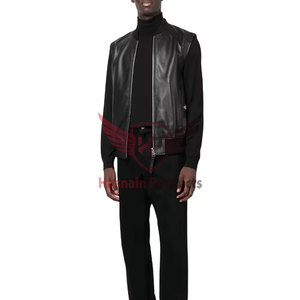 Chaleco informal de cuero Bomber para hombre, chaleco cálido y transpirable de primera calidad para invierno, ropa exterior negra con estilo - Product Image 1