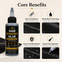 Colle adhésive pour extensions capillaires noire, à base d'eau, résistante à l'eau et à la transpiration, forte tenue, adhésif professionnel pour tissage capillaire en gros