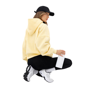 Sweat-shirt oversize pour femme en coton 50% et polyester 50%, jaune beurre, streetwear, épaules tombantes, coupe décontractée, mode, vêtements d'hiver - Product Image 5