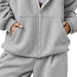 Sudaderas con capucha con cremallera y logotipo personalizado al por mayor conjuntos de Jogger unisex de invierno para hombre Conjunto de sudadera de 2 piezas pantalones de chándal y sudaderas con capucha conjunto de 2 piezas - Product Image 3