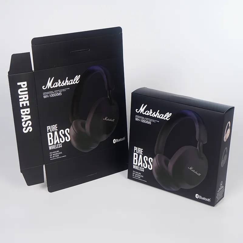 Caja de embalaje de auriculares personalizada diseño de embalaje electrónico grandes cajas de embalaje de lujo negras Premium