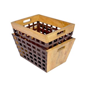 Set of 2 Wooden Metal Storage Baskets with Felt Material Multipurpose for Home Kitchen Bathroom Food Storage basket - Product Image 3