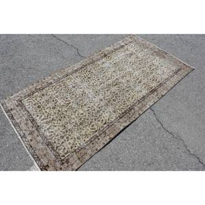 Alfombra de lana turca Vintage 3,3X6,5 pies Beige marrón Patchwork diseño rectángulo pasillo modelo con respaldo de látex 10mm de espesor - Product Image 2