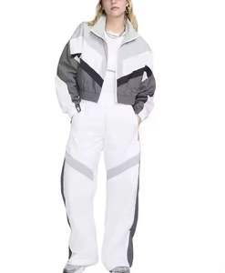 Ensemble coupe-vent satiné imperméable d'automne, vestes à fermeture éclair à manches longues et leggings évasés, tenue de sport ajustée, hauts courts - Product Image 1