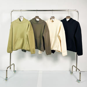 Sudadera recortada de peso pesado con logotipo personalizado al por mayor, sudaderas con capucha de corte cuadrado liso con hombros caídos y recortadas en blanco para hombre - Product Image 2