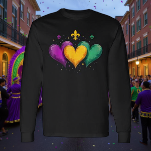T-shirt vintage a maniche lunghe per il Carnevale di Mardi Gras di New Orleans, con design a cuori, simpatici cuori, T-shirt per Mardi Gras di New Orleans - Product Image 3