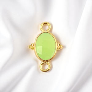 DIY 10x8 MM Vert Calcédoine Gemme Ovale Lunette Charme Connecteur Double Bail 925 Argent Connecteur Bijoux - Product Image 1