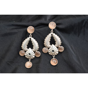 new design traditional handmade silver look alike brass stone <b>stud</b> hoop beads earing for <b>girls</b> and women - Product Image 1