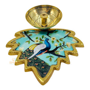 Printed Brass Gold-Plated Welded Modern Pichwai Diya/Deepak Tableware for Religious Home and Wedding Decorations & Gifting - Product Image 1