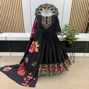 El último vestido Anarkali de trabajo de secuencia de bordado de Chinon pesado de diseñador por FabZone - Product Image 2