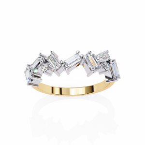 Baguette y anillo de oro en zigzag redondo/banda de media eternidad anillo apilable banda de aniversario/delicado anillo de oro Baguette delicado - Product Image 3