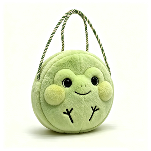 Sac en peluche grenouille verte mignonne personnalisé, sac à poignée en plastique en forme d'animal moelleux, sac à main en peluche grenouille verte ronde et légère - Product Image 3