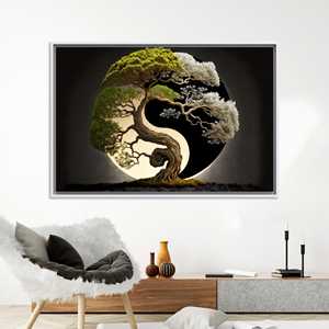 Impression sur toile élégante Arbre Yin Yang : Art de décoration intérieure d'inspiration japonaise, TOILE ENCADRÉE BLANCHE - Product Image 1