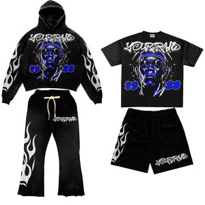 Conjunto de Sudadera con Capucha y Pantalones Deportivos para Hombre, Transpirable, Lavado Ácido, 100% Algodón, con Logotipo Personalizado, para Gimnasio, Fitness y Uso Casual, con Maqueta Gratuita - Product Image 3