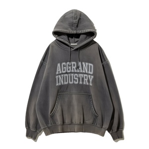 Pull à capuche OEM personnalisé pour hommes, coton éponge français lavé à l'acide, sweats à capuche avec applique brodée et patch - Product Image 6