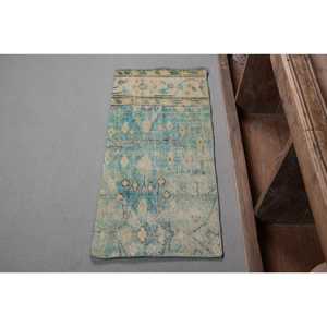 Alfombra de lana turca Vintage de 1,5x3,3 pies, verde, Beige, hecha a mano, gran área, rectángulo, Patchwork, respaldo de látex para decoración de habitación de pasillo - Product Image 1