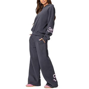 Conjunto de Sudadera y Pantalones Anchos con Bolsillo Canguro y Estampado de Corazón de Alta Calidad, Sudadera con Capucha Extra Grande de Manga Larga con Lazo para Mujer - Product Image 5