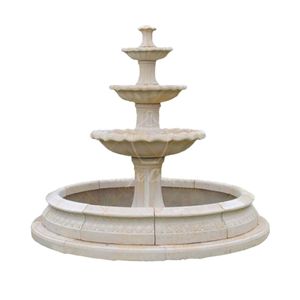 Fontaine d'eau en marbre beige à trois niveaux, sculptée à la main, écologique, avec un large bassin, en pierre naturelle, élément de jardin pour l'aménagement paysager extérieur - Product Image 1