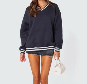 Sweat-shirt en molleton de coton surdimensionné pour femme, 100% coton, personnalisé, col en V, logo personnalisé, manches longues, pour la mode d'hiver - Product Image 5