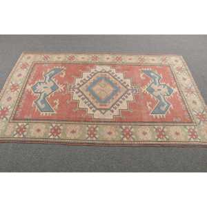 พรมตุรกีขนาด 4.1x6.8 ฟุต ลายสัตว์สีแดงวินเทจ ทำจากขนสัตว์ - Product Image 3