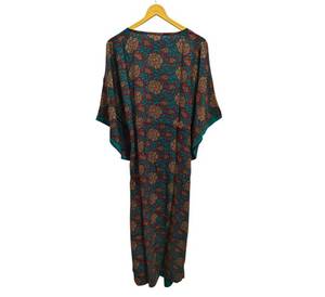 Robe kimono moderne en patchwork de soie, grande taille, couvre-bikini, vêtement de nuit, longue, faite à la main, vintage indienne, en soie recyclée, longueur genou - Product Image 4