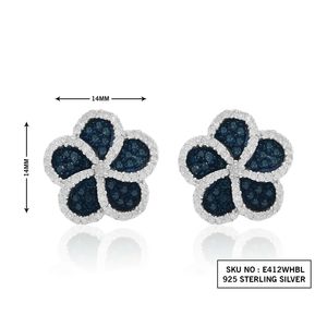 Pendientes de tuerca finos de plata 925 de alta calidad 1,04 Ct tachuelas de flores de racimo de diamantes blancos y azules naturales - Product Image 3