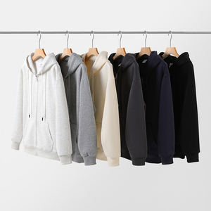 Sweat-shirts à capuche pour hommes en coton lourd personnalisés, 100% coton, vêtements de rue, col à capuche surdimensionné, imprimé uni, logo tricoté - Product Image 2