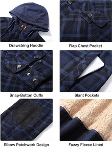 Best Quality Customizable Men's Winter Flannel Jacket Low MOQ Latest Design Label Washed <b>Fabric</b> Hooded Flannel Shirt Jacket - Product Image 5