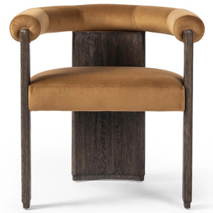 Silla de Comedor Tapizada en Terciopelo, Silla de Diseño con Brazos Redondos y Patas de Madera para Comedor, Hotel, Restaurante - Product Image 3