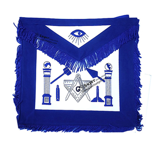 Embroidered BLUE LODGE Past MASTER APRON with <b>Lace</b> Decoration Fabric Masonic Regalia Featuring <b>Collar</b> Cuffs Elegant Blue Fabric - Product Image 3