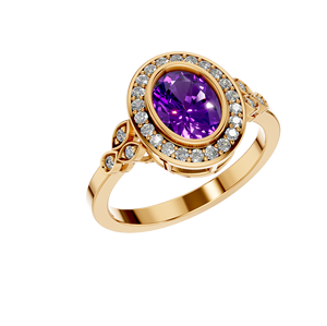 Élégante bague de fiançailles personnalisée en or massif 14 carats avec diamants de laboratoire certifiés IGI et améthyste synthétique de taille ovale pour mariage - Product Image 6