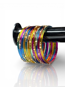 Rainbow Shade <b>Gold</b> Plated Trendy Glass Bangles with <b>Pearl</b> Detailing for Wedding & Traditional Wear at Wholesale Price - Product Image 3
