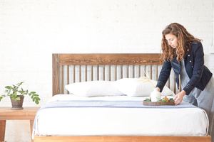 Cadre de lit en bois massif minimaliste moderne, couleur naturelle, durable, écologique, teck, acajou, meubles en bois de suar, chambre à coucher, hôtel, villa 030203 - Product Image 6