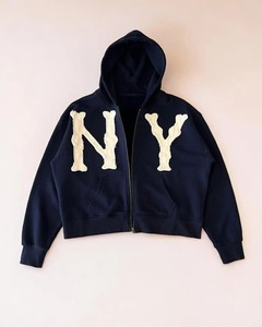 2024 nouveau High Street surdimensionné sweat polyvalent lettre brodé fermeture éclair à capuche femmes mode décontracté veste ample - Product Image 4