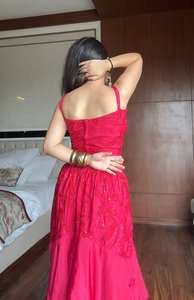 Exclusive french crape designer lehenga set with sweetheart embroidered blouse layered floral ruffle skirt and <b>cape</b> dupatta - Product Image 2