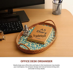 Bandeja de Servicio Móvil de Ratán Moderno de Primera Calidad, Hecha a Mano, Multiusos, Decoración del Hogar, Tradebyd - Product Image 5