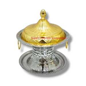 Bol de date en laiton fabriqué à la main avec finition argent et or plat de service décoratif en relief pour fruits secs bonbons et décoration intérieure - Product Image 1
