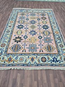 พรมปูพื้น8x10สไตล์วินเทจสีชมพูตุรกีทำด้วยมือพรมขนสัตว์สไตล์เปอร์เซียดีไซน์ลายดอกไม้เรขาคณิต - Product Image 6