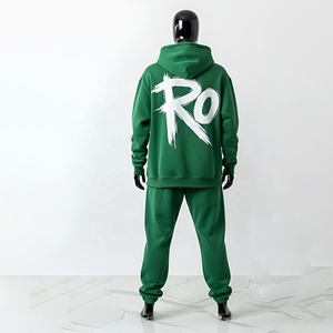 Streetwear décontracté pour hommes personnalisé OEM Survêtement d'entraînement 2 pièces 100% polyester Sweat à capuche surdimensionné Pantalon de survêtement évasé sérigraphié - Product Image 2