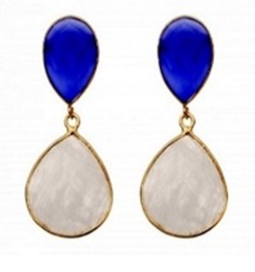 Pendientes de plata de ley 925 con piedra lunar y Calcedonia azul, pendientes con forma de pera - Product Image 1