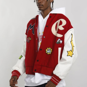 Veste universitaire en cuir pour hommes Streetwear Bomber d'hiver avec logo personnalisé broderie en chenille Patchwork de haute qualité Letterman pour hommes - Product Image 5