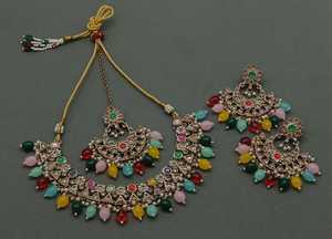 New Design Gold Plated Traditional <b>Drop</b> <b>Pearl</b> & Stone Studded Earring Mangtika Choker <b>Necklace</b> Set & Jewellery Set for Women - Product Image 6