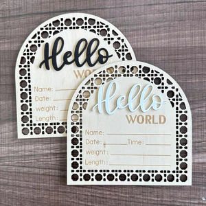 Arch Boho en bois nouveau-né Hello World signe d'annonce de naissance bébé jalons carte bébé naissance panneau d'information pour bébé douche - Product Image 6