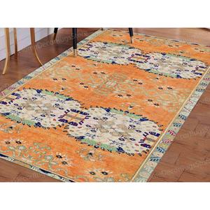 Orange Ethnic Pattern Printed <b>Rug</b>: Luxury Turkish Design for Salons,<b>Chenille</b> <b>Rug</b> - Product Image 1