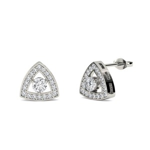 Glowing <b>Round</b> Cut Cluster Earrings 0.50 Ct Lab Grown Diamond In Platinum Wedding Band Set - Product Image 2