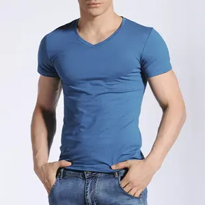 VネックメンズTシャツ卸売工場製TシャツOEM卸売綿100% レギュラーフィットTシャツ