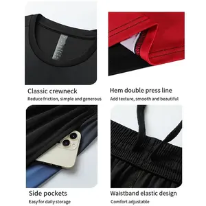 Ropa deportiva de secado rápido de seda helada para hombre, camiseta, pantalones cortos, conjuntos de entrenamiento de gimnasio para correr, deportes, manga corta - Product Image 5