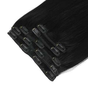Extensions de cheveux à clipser 13 pouces Noir Jais Cheveux Humains Remy 8-30 Pouces Yaki Lisse Ondulé Crépu - Product Image 1